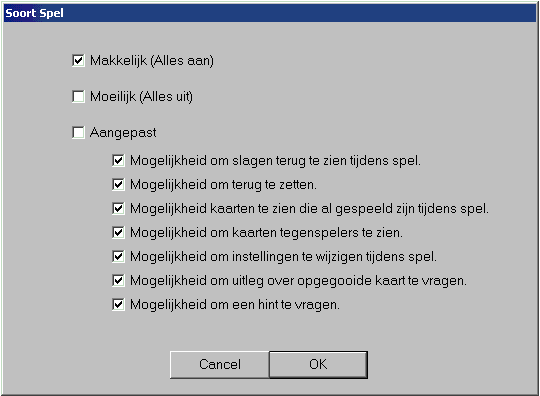 Niveau instellen van klaverjasspel